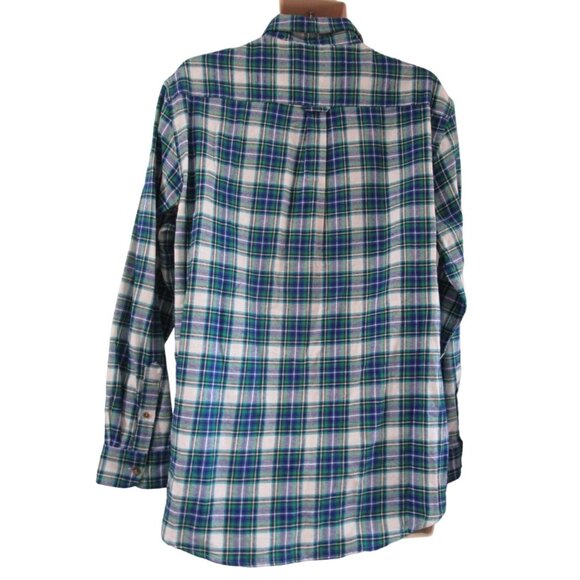 Chaps Brushed Flannel Blue Green Plaid Mens Lg Button Down NWT - Picture 2 of 16